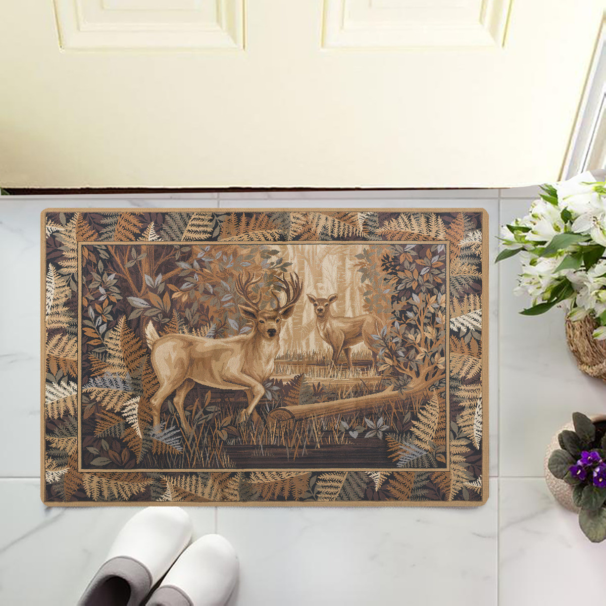 Hunting Outdoor Rug - Hunting Deer Royal Vintige Flannel Doormat