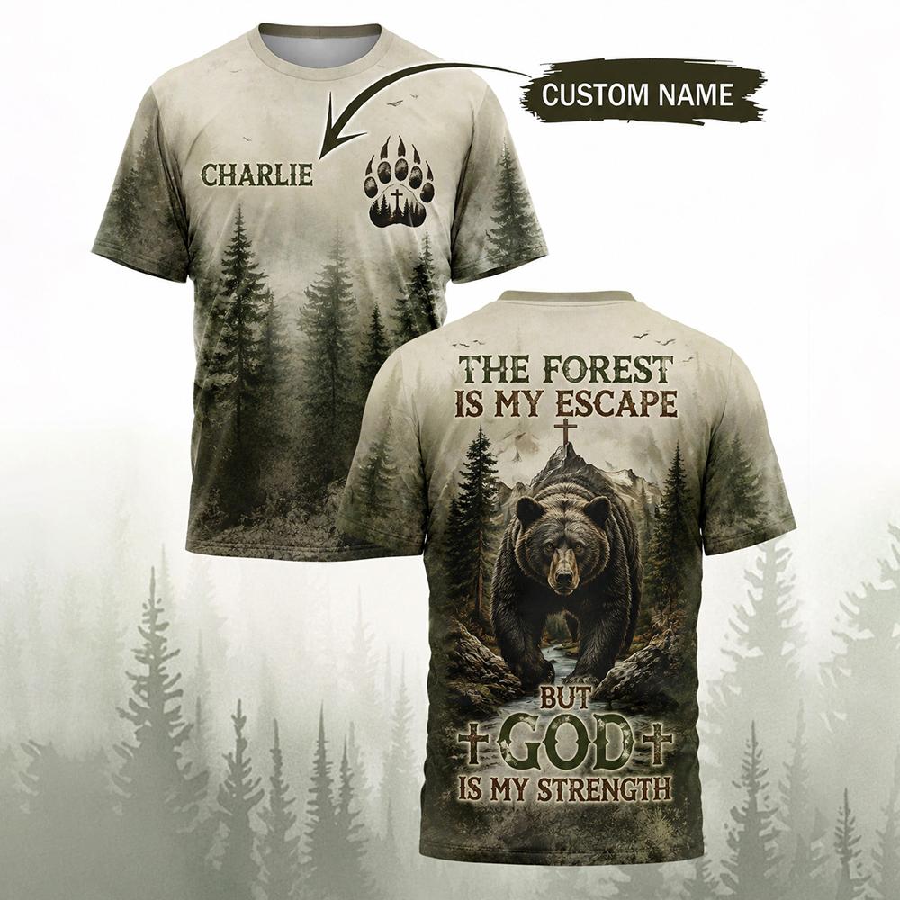 Hunting And Camping In Forest - Men Vintage Forest Bear Print T-Shirt