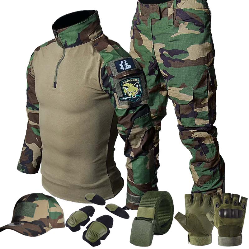 Hunting Outdoor Shirts - Tactical Cargo Uniform Jungle Green Set