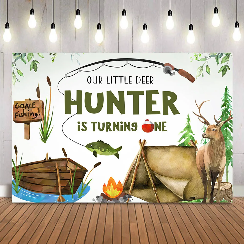 Hunting Outdoor Background - Hunting Fishing Birthday Backdrop Deer Fish
