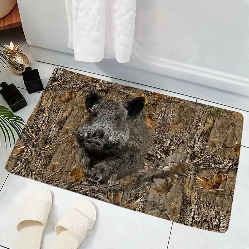 Hunting Outdoor Rug - Camouflage Forest Boar Print Door Mat
