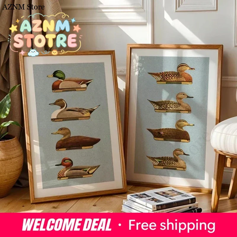 Outdoor Hunting Paintings - Retro Duck Prints Outdoors Art Duck