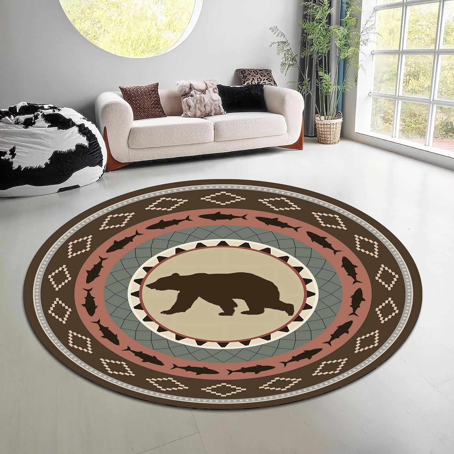 Hunting Outdoor Rug - Vintage Nature Forest Round Rug Green