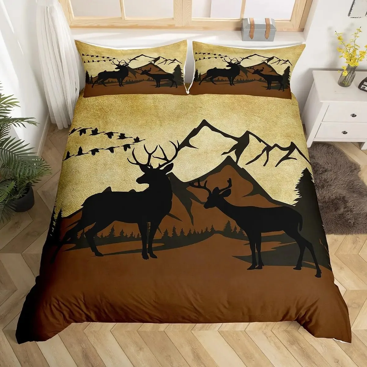 Deer Elk Duvet Cover Farm Deer - Hunting And Camping In Forest review and price
