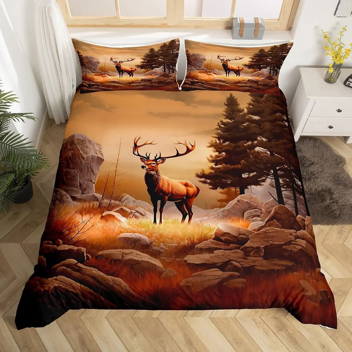 Deer Elk Duvet Cover Farm Deer - Hunting And Camping In Forest review and price