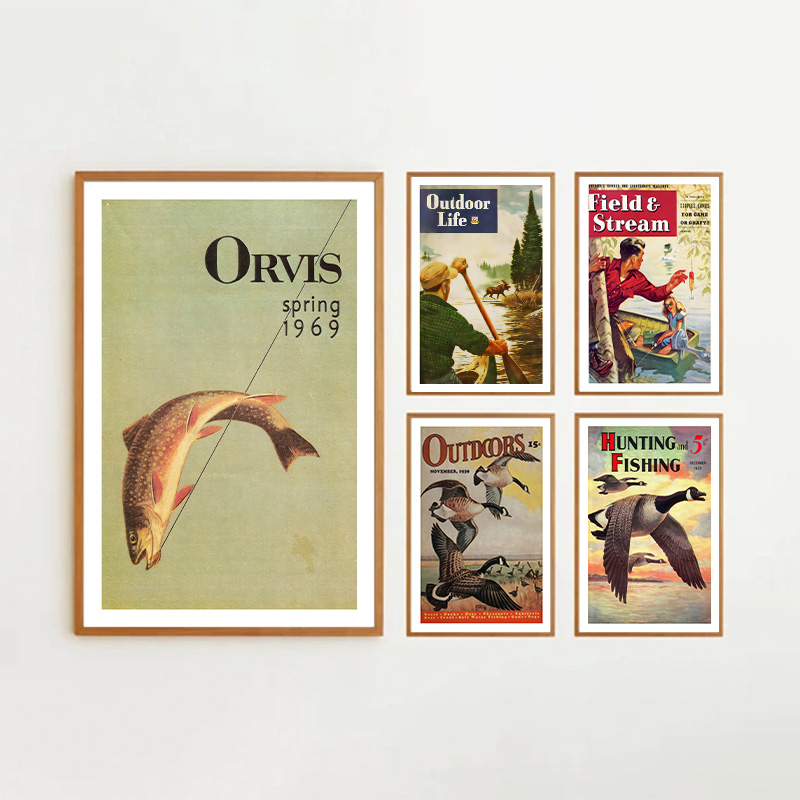 Vintage Colorful Fishing Poste - Outdoor Hunting Paintings review and price
