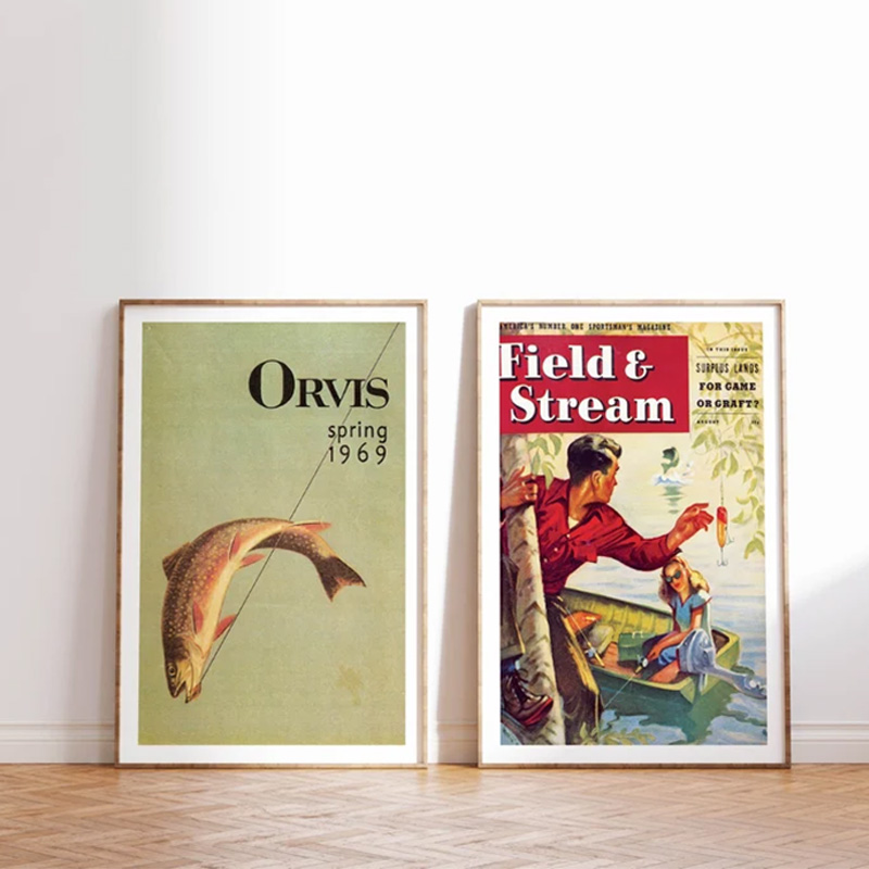 Vintage Colorful Fishing Poste - Outdoor Hunting Paintings review and price