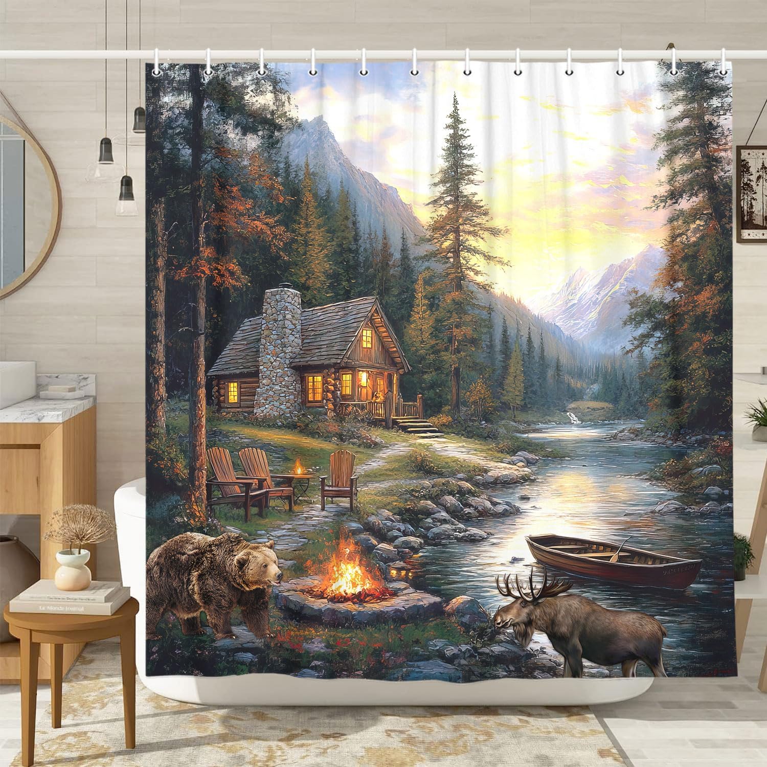 Rustic Cabin Lodge Shower Curt - Hunting And Camping In Forest review and price