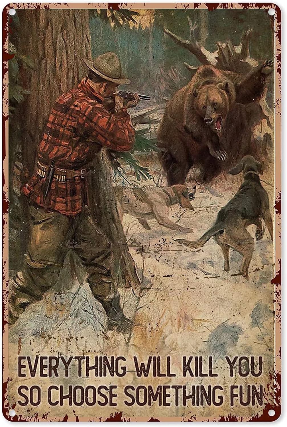 Hunting Bear Metal Tin Sign,Ev - Outdoor Hunting Paintings review and price