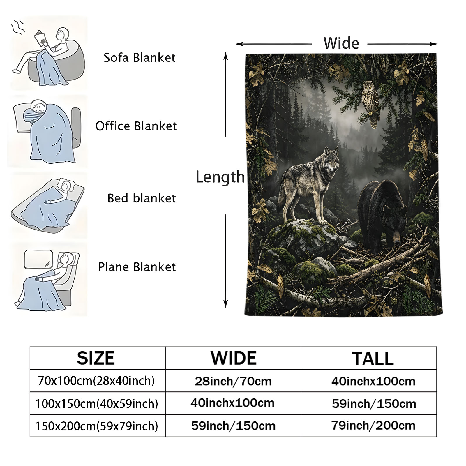 Forest Wolf Bear Owl Flannel B - Hunting And Camping In Forest review and price