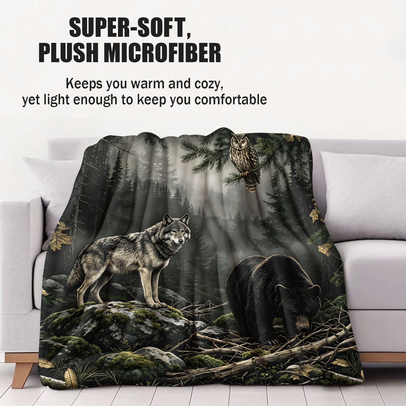 Forest Wolf Bear Owl Flannel B - Hunting And Camping In Forest review and price