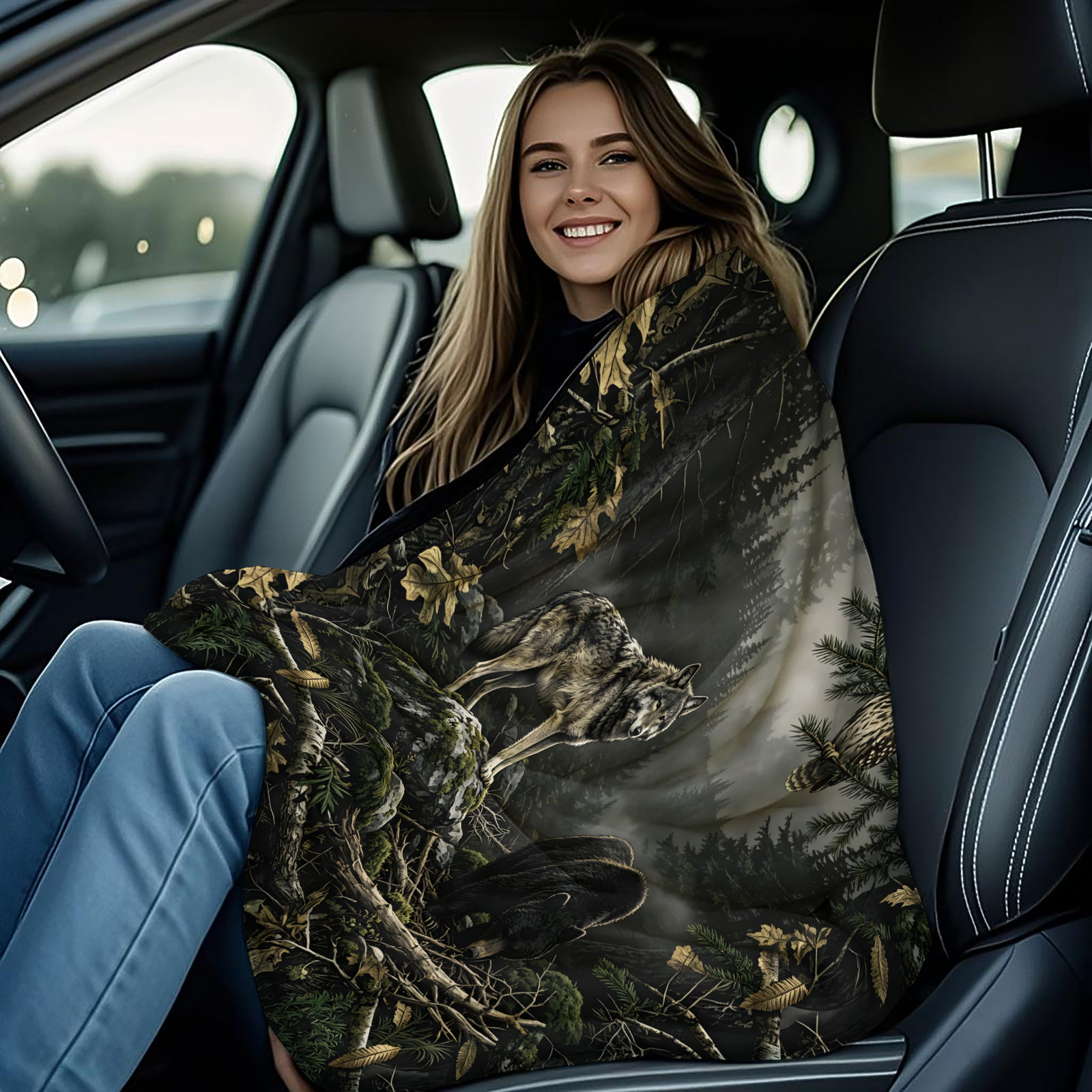 Forest Wolf Bear Owl Flannel B - Hunting And Camping In Forest review and price