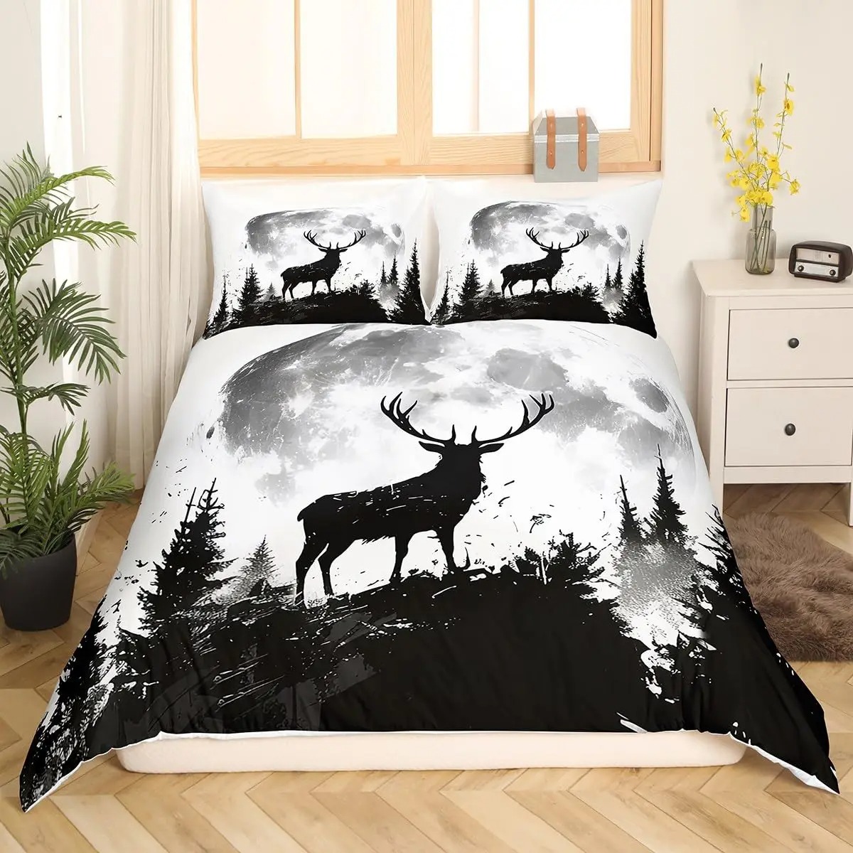 Deer Elk Duvet Cover King Quee - Hunting And Camping In Forest review and price