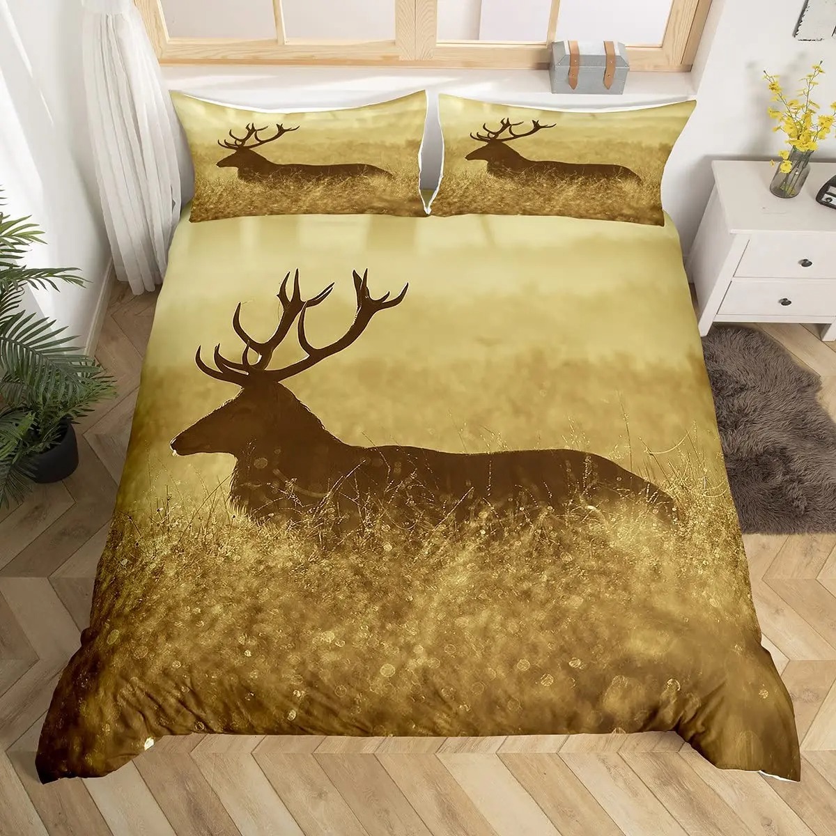Deer Elk Duvet Cover King Quee - Hunting And Camping In Forest review and price